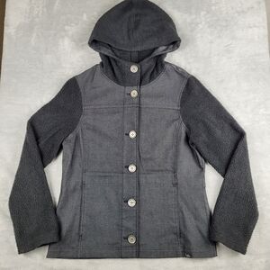 Prana Womens Jacket L Toni Denim Fleece Hooded Gray Black Size Large Outdoors
